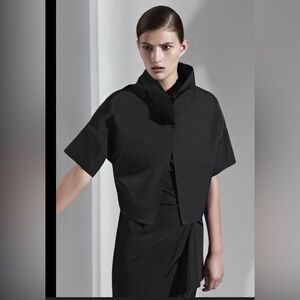 Lida Baday Cropped Jacket Silk Blend Black Modern Minimalist  , size 8